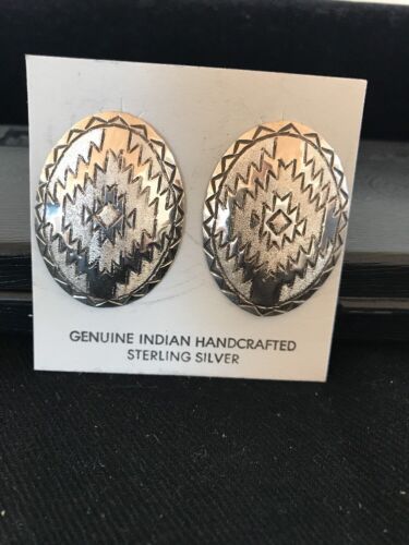 Native American Handmade Oval Earrings | Stamped Sterling Silver | 3743