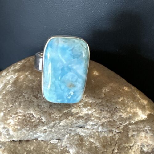 Navajo Blue Larimar Ring | Sterling Silver | Sz 8 | Authentic Native American Handmade | 17648