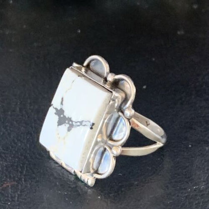 Navajo White Buffalo Turquoise Ring | Sterling Silver | Sz 8.5 | Authentic Native American Handmade | 13531