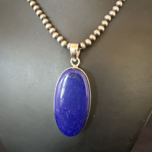 Navajo Blue Lapis Pendant with Pearls | Sterling Silver Necklace | 20" | Authentic Native American Handmade | 16666