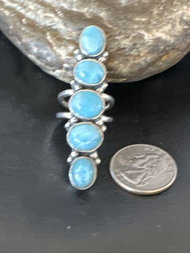Navajo Women's Cluster Blue Larimar Ring | Authentic Native American Sterling Silver | Multi-Stone | Sz 7 | 16155