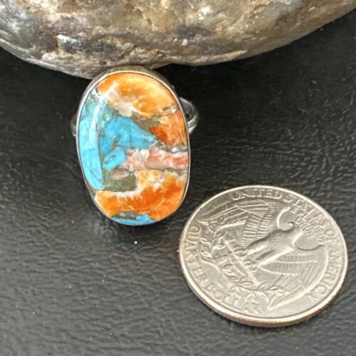 Navajo Turquoise Spiny Oyster Ring | Sterling Silver | Sz 8 | Authentic Native American Handmade | 16620