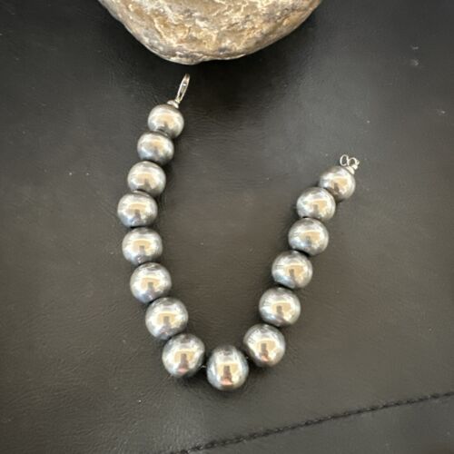 Navajo Pearl Round Beads Bracelet | 14mm | 8" | Sterling Silver | Authentic Native American Handmade | 17166