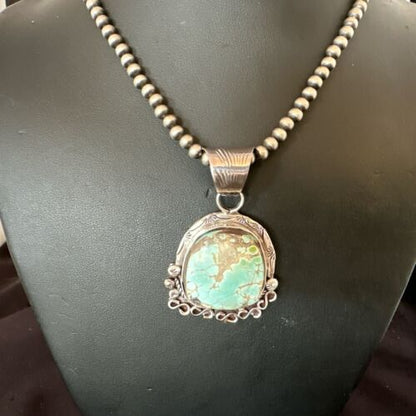 Women's Royston Turquoise Pendant Necklace | Navajo Pearls | Sterling Silver | Authentic Native American Handmade | 17065