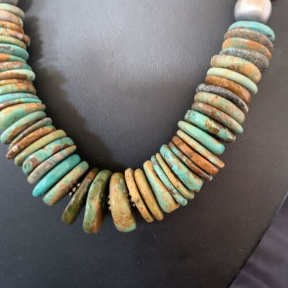 Authentic Navajo Sterling Silver Necklace | Blue-Green Turquoise | Southwestern Style | 18" | 1501