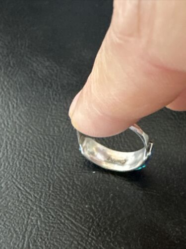 Navajo Blue Opal Inlay Ring | Sterling Silver | Sz 7.5 | Authentic Native American Handmade | 16433