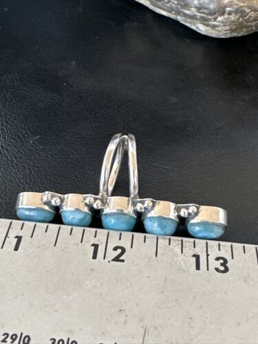 Navajo Women's Cluster Blue Larimar Ring | Authentic Native American Sterling Silver | Multi-Stone | Sz 7 | 16155