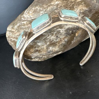 Men's Blue Turquoise 5 Stone Cuff Bracelet | Navajo Sterling Silver | Authentic Native American Handmade | 15073