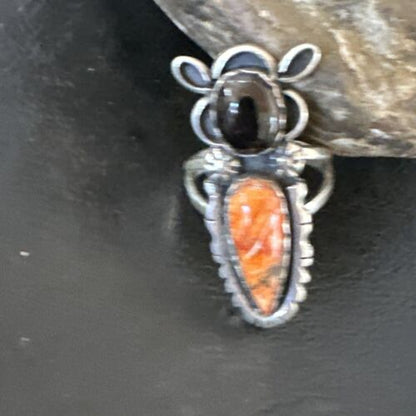 Navajo Cat Spiny Oyster Onyx Multi-Stone Ring | Authentic Native American Sterling Silver | Multi-Stone | Sz 9 | 16656