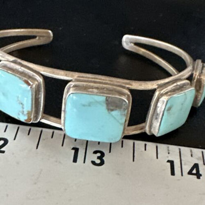 Men's Blue Turquoise 5 Stone Cuff Bracelet | Navajo Sterling Silver | Authentic Native American Handmade | 15073