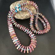 Authentic Native American Navajo Necklace | Purple Spiny Oyster & Turquoise | Sterling Silver | 34" | 15091