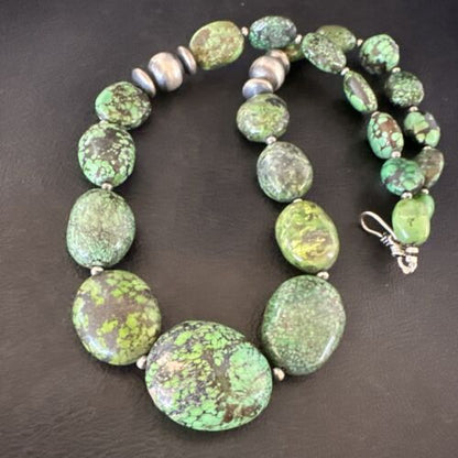 Navajo Green Spiderweb Turquoise Necklace | Sterling Silver | 20" | Authentic Native American Handmade | 17503