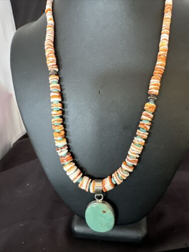 Navajo Green Turquoise Pendant | Sterling Silver | Authentic Native American Handmade | 17452