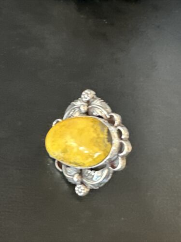 Navajo Yellow Bumble Bee Jasper Ring | Sterling Silver | Sz 9 | Authentic Native American Handmade | 14942