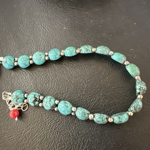 Southwestern Blue Turquoise Bead Link Bracelet | Sterling Silver | 8" | 17231
