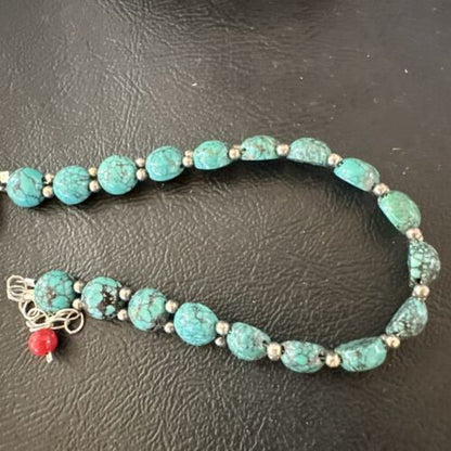 Southwestern Blue Turquoise Bead Link Bracelet | Sterling Silver | 8" | 17231