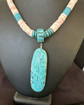 Santo Domingo Turquoise Spiny Oyster Inlay Pendant Necklace | Sterling Silver | 22" | 17437
