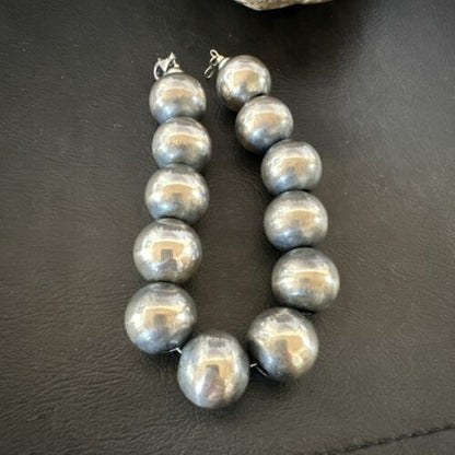 Navajo Pearl Round Beads Bracelet | 18mm | 9" | Sterling Silver | Authentic Native American Handmade | 17161