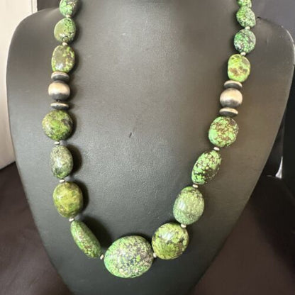 Navajo Green Spiderweb Turquoise Necklace | Sterling Silver | 20" | Authentic Native American Handmade | 17503