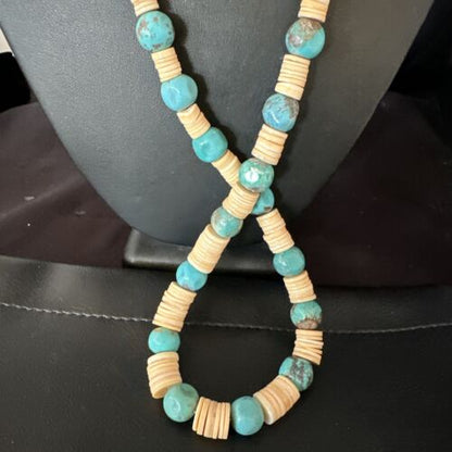 Santo Domingo Blue Nugget Turquoise Necklace | Sterling Silver | 28" | Authentic Native American Handmade | 15292
