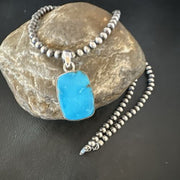 Navajo Blue Kingman Turquoise Pendant Necklace | Sterling Silver | 20" | Authentic Native American Handmade | 16998
