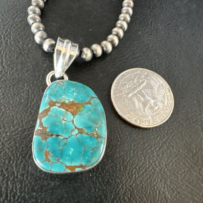 Navajo Blue Spiderweb Turquoise Pendant Necklace | Sterling Silver | Native American Handmade | 15572