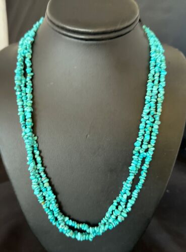 Navajo Blue Kingman Nugget Turquoise Necklace | Sterling Silver | 20" | Authentic Native American Handmade | 17463