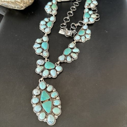 Navajo Blue Golden Hills Turquoise Lariat Necklace Pendant | 30" | Authentic Native American Handmade | 16189