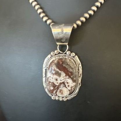 Navajo Wild Horse Turquoise Pendant Necklace | Sterling Silver | Authentic Native American Handmade | 17511