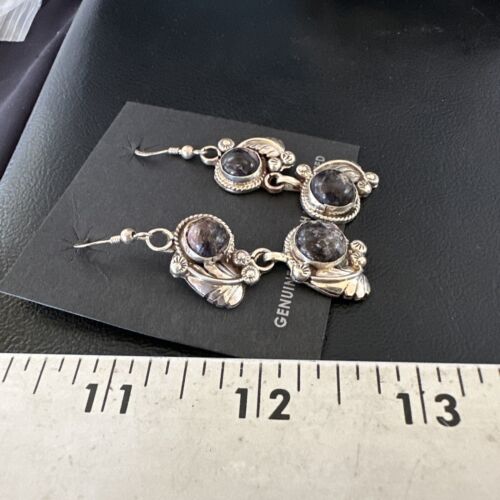 Navajo Purple Sugilite Dangle Earrings | Sterling Silver | 2" | Authentic Native American Handmade | 15694