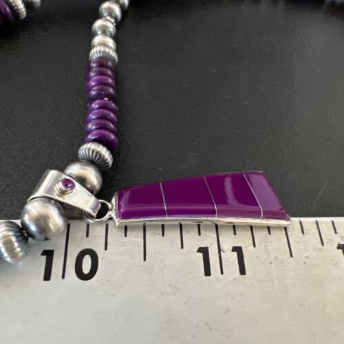 Navajo Purple Sugilite Inlay Pendant Necklace | Sterling Silver | Authentic Native American Handmade | 16763 - Masha USA