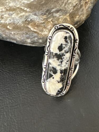 White Buffalo Turquoise Navajo Ring | Sterling Silver | Sz 9 | Authentic Native American Handmade | 16387