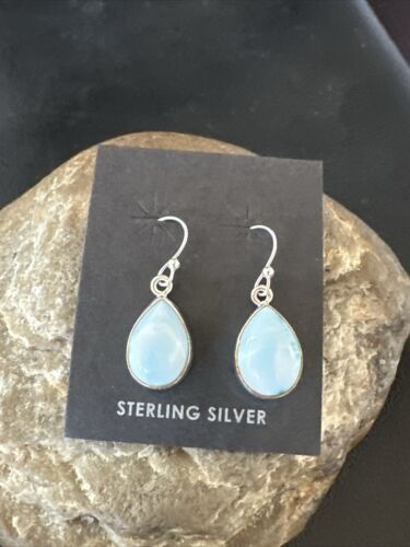 Navajo Blue Larimar Dangle Earrings | Sterling Silver | Authentic Native American Handmade | 17292