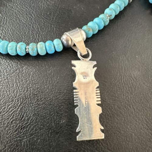 Men's and Women's Turquoise #8 Inlay Pendant Necklace | Navajo Sterling Silver | Authentic Native American Handmade | 17074