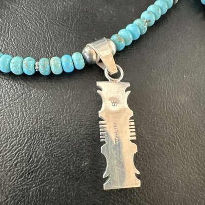 Men's and Women's Turquoise #8 Inlay Pendant Necklace | Navajo Sterling Silver | Authentic Native American Handmade | 17074