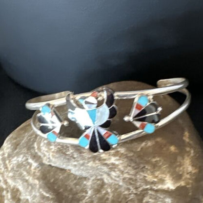 Zuni Thunderbird Bracelet | Sterling Silver Multi-Stone Inlay | Turquoise | Authentic Native American Jewelry | 15056