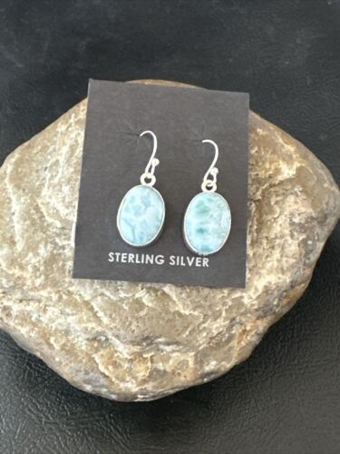 Navajo Blue Larimar Dangle Earrings | Sterling Silver | Authentic Native American Handmade | 17298