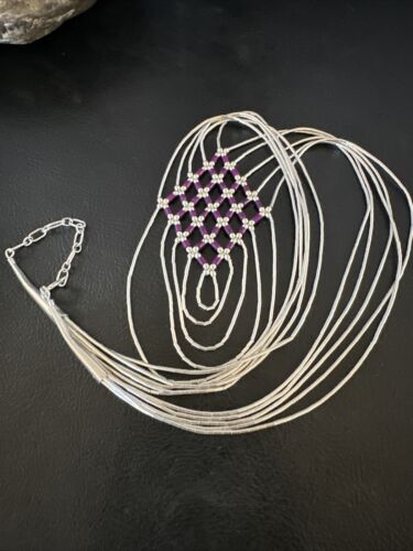 Navajo Crisscross Purple Sugilite Heishi Liquid Sterling Silver 5-Strand Necklace | 22" | 15879