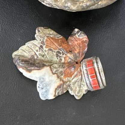 Navajo Coral Inlay Ring | Sterling Silver | Sz 11 | Authentic Native American Handmade | 15912