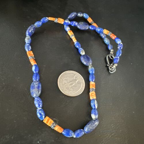 Men's Lapis Lazuli Spiny Oyster Necklace | Navajo Sterling Silver | 18" | Authentic Native American Handmade | 15265