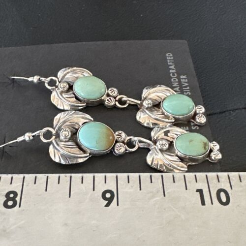 Navajo Blue Green Turquoise Dangle Earrings | Sterling Silver | 1.5" | Authentic Native American Handmade | 17385