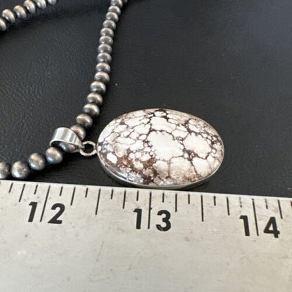 Wild Horse Turquoise Pendant Necklace | Navajo Pearls | Sterling Silver | Authentic Native American Handmade | 15720