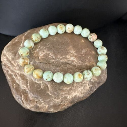 Women's Green Turquoise Stretch Bracelet | 8mm Stone | 7" | Authentic Native American Handmade | 15243
