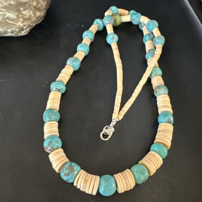 Santo Domingo Blue Nugget Turquoise Necklace | Sterling Silver | 28" | Authentic Native American Handmade | 15292