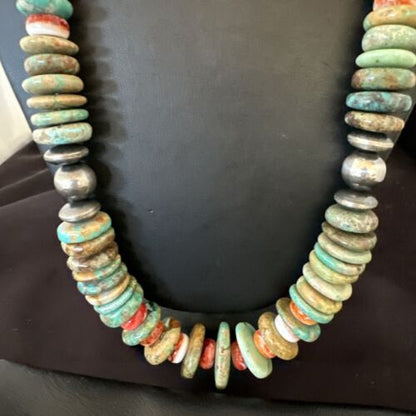Royston Turquoise Spiny Graduated Navajo Pearls Necklace | Sterling Silver | Authentic Native American | 25" | 17003