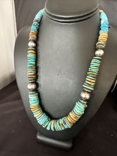 Navajo Blue Green Turquoise Necklace | Sterling Silver | Authentic Native American | 20" | 16005
