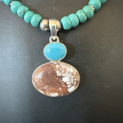 Navajo Wild Horse | Blue Kingman Turquoise Pendant Necklace | Sterling Silver | 17571