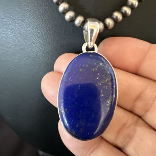 Navajo Blue Lapis Pendant with Pearls | Sterling Silver Necklace | 20" | Authentic Native American Handmade | 16662