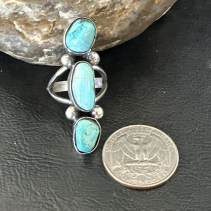 Navajo Blue Turquoise Cluster Ring | Authentic Native American Sterling Silver | Multi-Stone | Sz 7 | 17841