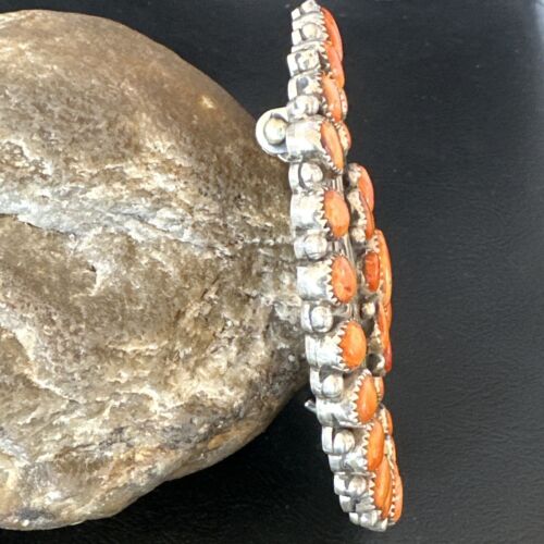 Navajo Orange Spiny Oyster Cluster Concho Belt Buckle | Sterling Silver | Authentic Native American Handmade | 16344